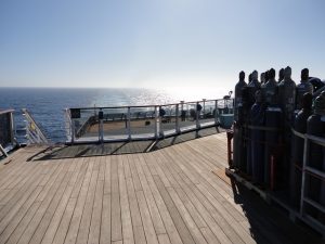 Welding gas cylinders secured properly to ships aft