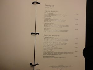 Los Angeles Airport Hilton Hotel Room Menu