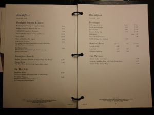 Los Angeles Airport Hilton Hotel Room Menu