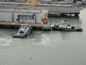 BAE Systems tug boats getting ready to escort the Carnival Spirit out of San Francisco bay.